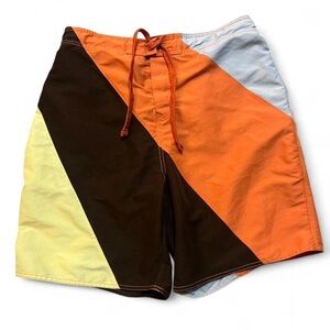 No Boundaries Colorblock Orange and Brown Swim Board Shorts